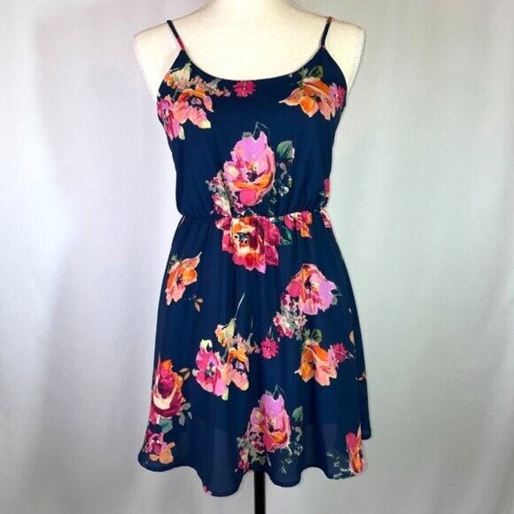 Everly Dresses & Skirts - Everly Floral Mini Dress Size XS Navy with Colorful Floral Pattern Sleeveless